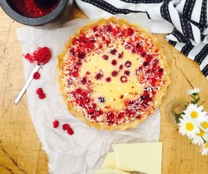 White chocolate, cardamom and raspberry tart recipe