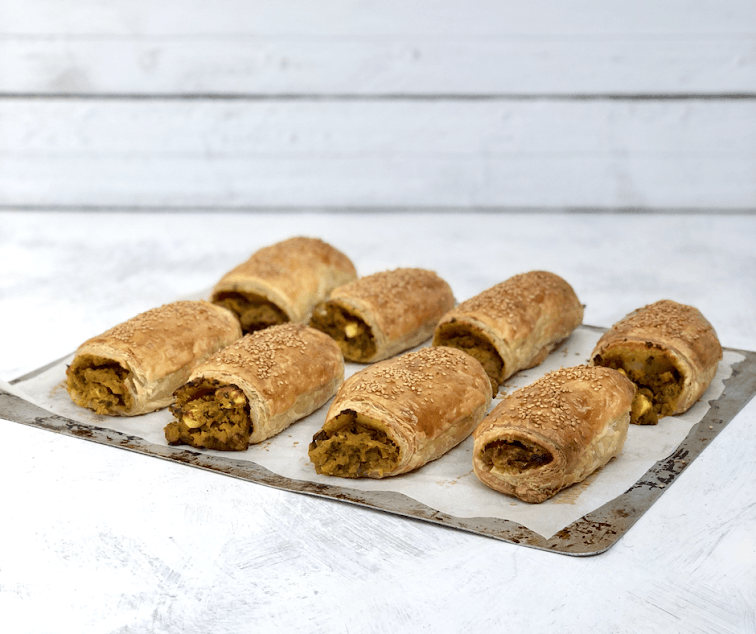 pumpkin, chickpea, silverbeet and feta sausage rolls recipe