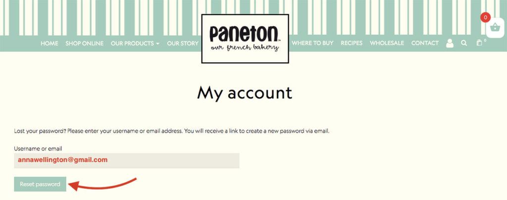 How to reset password my account Paneton Bakery