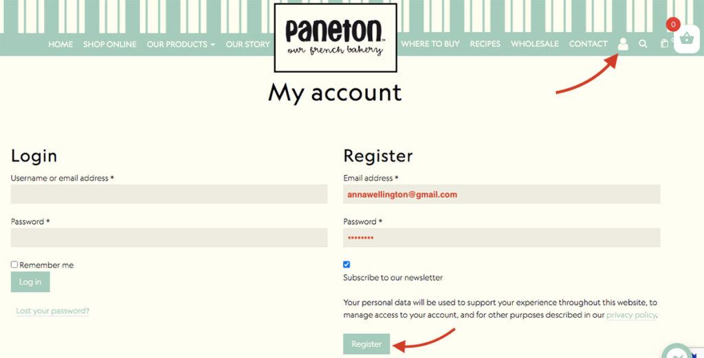 How to create an account Paneton Bakery